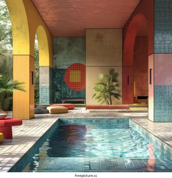 A colorful and inviting swimming pool with a Mediterranean flair