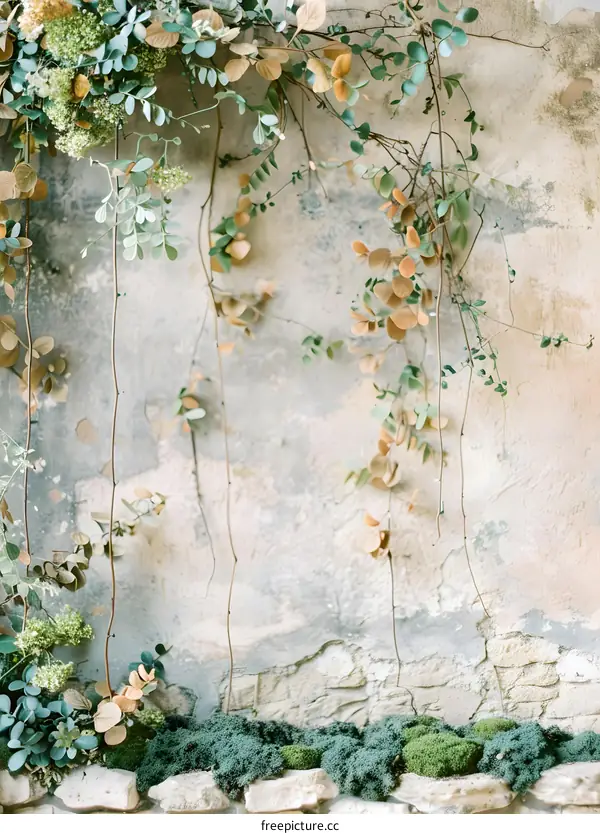 Green Vines Hanging On A Rustic Wall