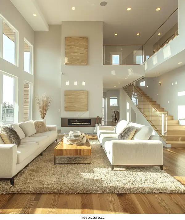 Spacious Living Room With High Ceilings and Open Floor Plan