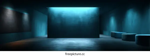 Empty Modern Blue Concrete Corridor