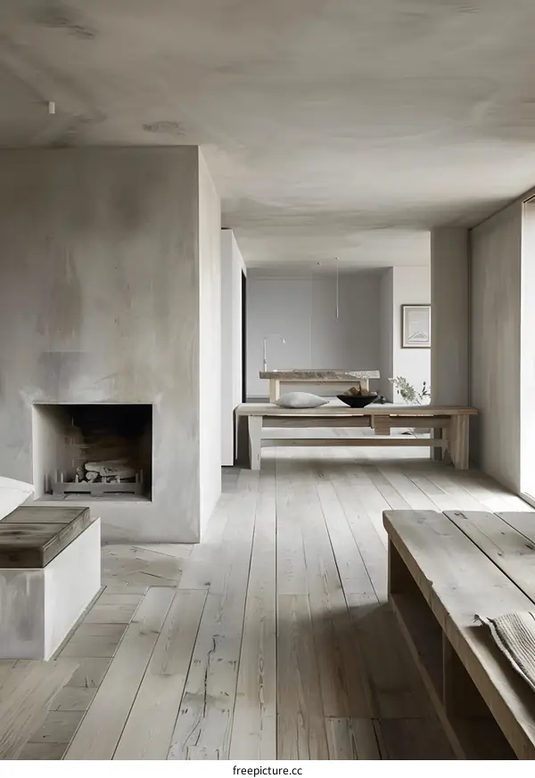 Minimalist Interior Design with Concrete Walls and Wooden Floors