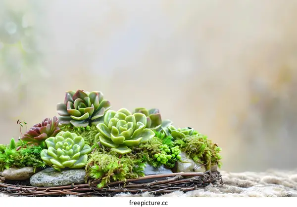 Succulents and Moss in a Twig Nest