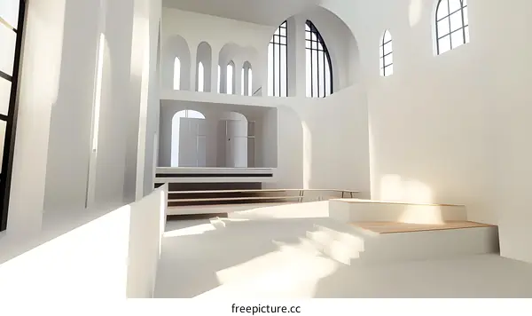 Modern White Interior Architecture with Large Windows