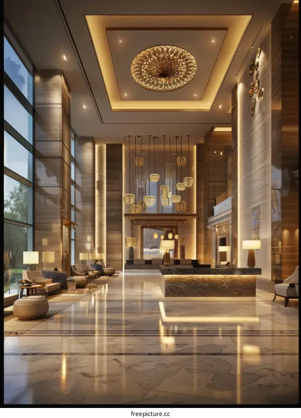 Luxurious Hotel Lobby Interior Design with Elegant Lighting