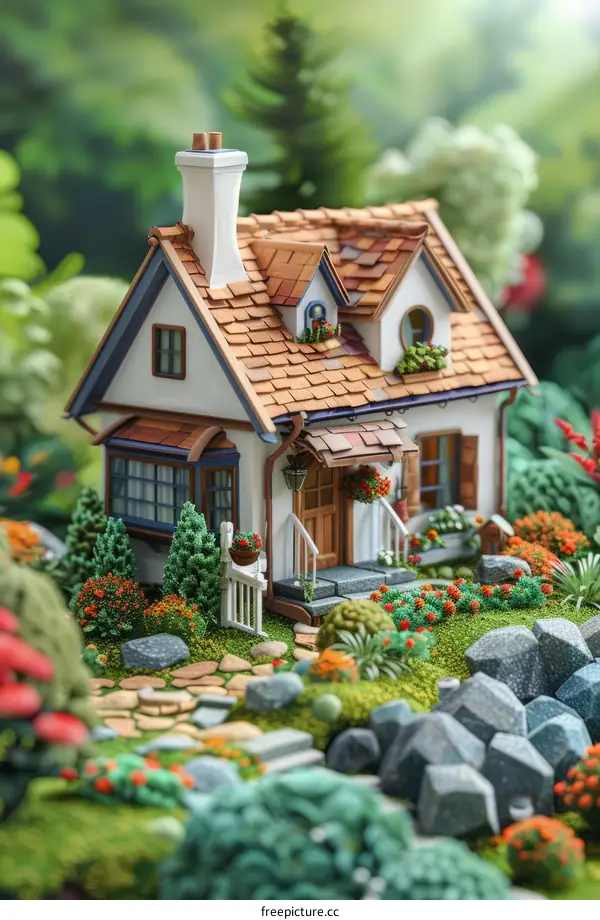 3D Rendering of a Miniature Cottage Nestled in a Verdant Forest