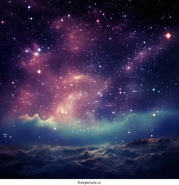 Fantasy Landscape with Glowing Nebula and Stars