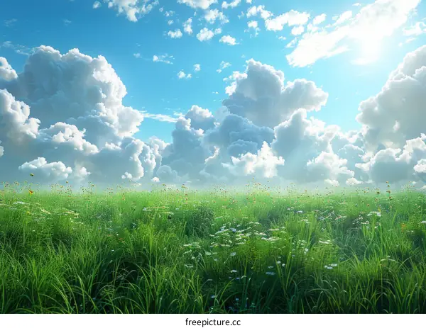 Beautiful Summer Meadow with Cloudy Sky