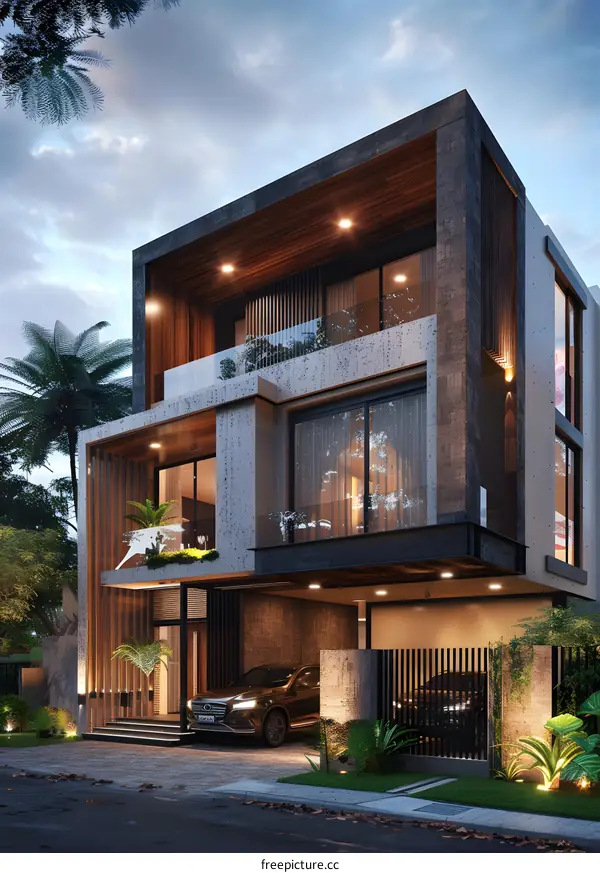 Modern House Exterior Design at Dusk