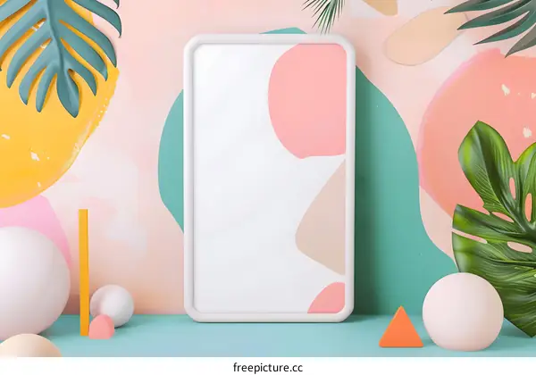 White Frame Mockup With Tropical Leaves