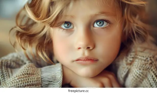 Portrait of a beautiful little blonde girl with blue eyes