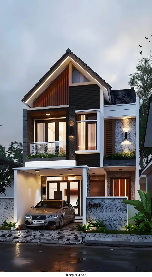 Modern House Exterior Design With Car