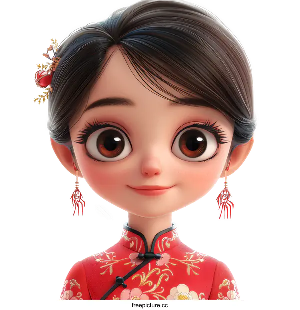 A 3D illustration of a Chinese girl