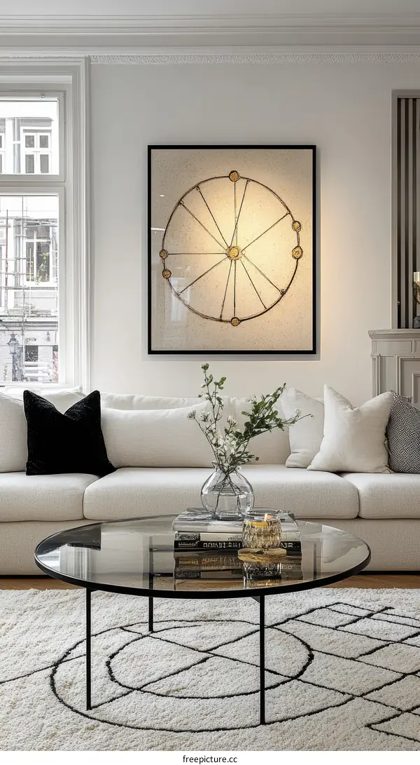 Modern Abstract Circular Wall Art in a Living Room