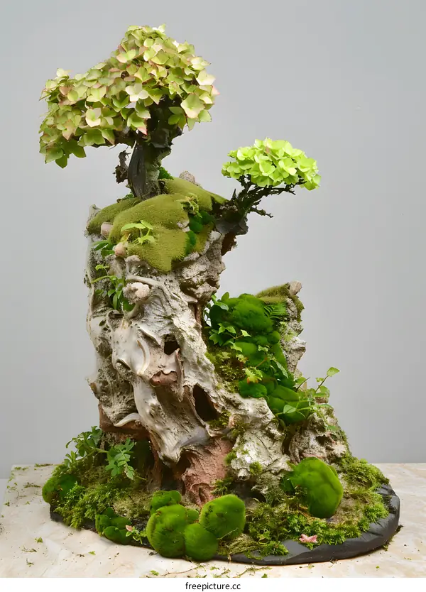 Bonsai Tree With Mossy Rock Formation