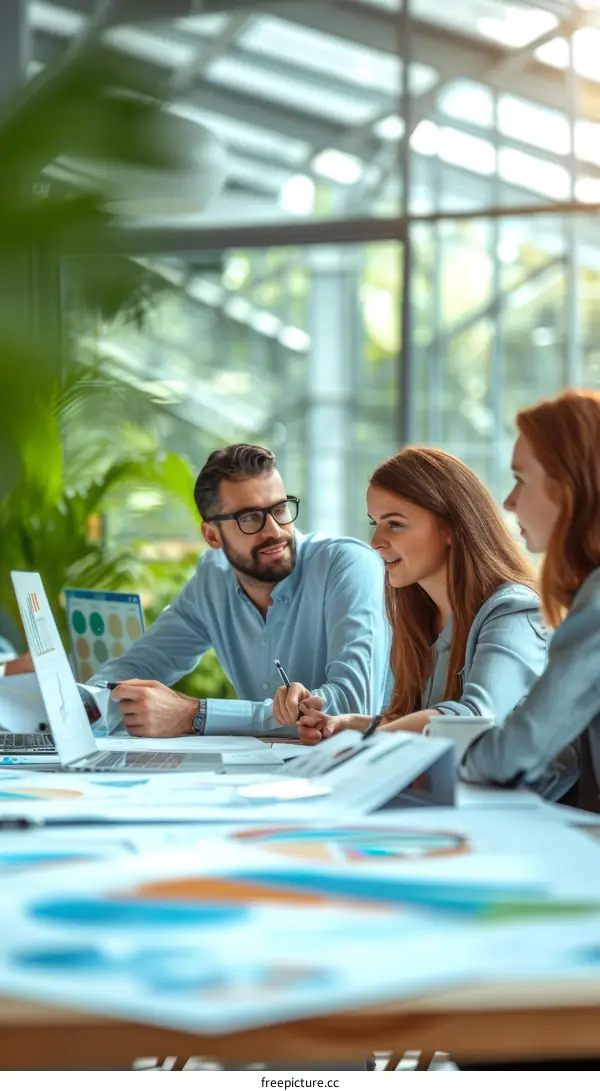 Three business people having a meeting in an office