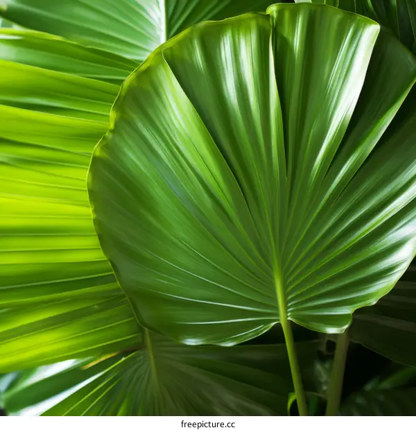 Close-up of lush green tropical palm leaves