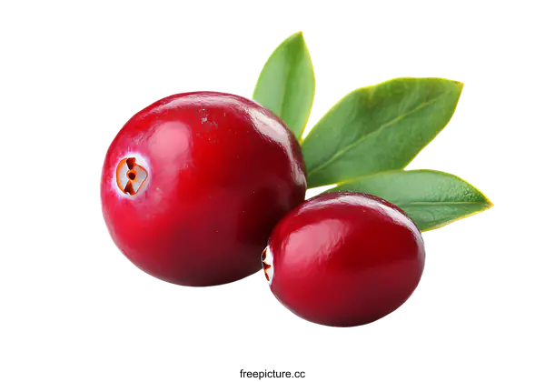 [Transparent Background PNG]Closeup of Fresh Cranberries with Leaves