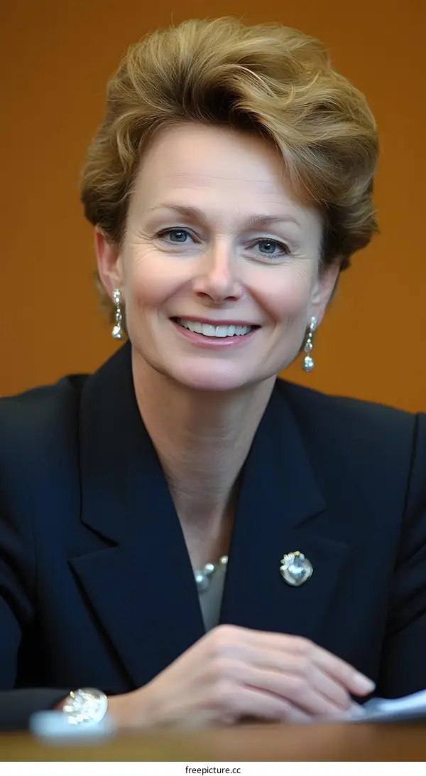 Portrait of a Woman in a Blue Suit Smiling