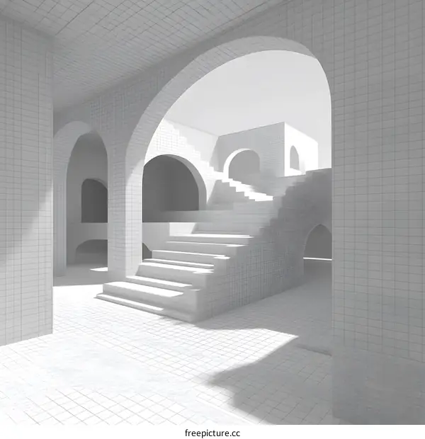 Minimalist White Archway Staircase Architecture Design