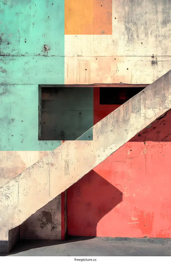 Abstract Minimalist Architecture with Concrete Wall and Stair