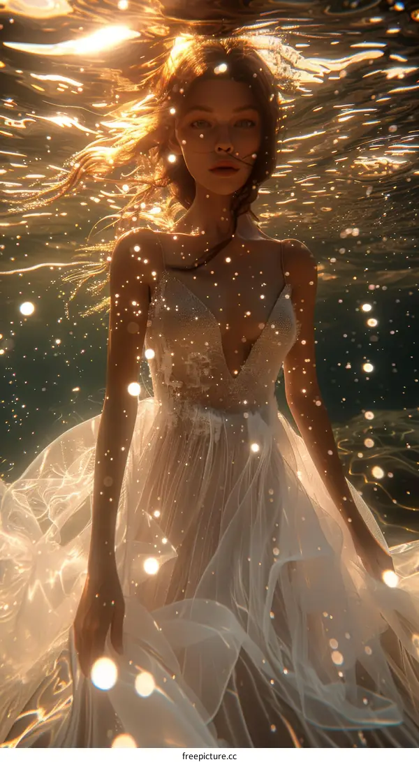 Ethereal Underwater Beauty: A Young Woman in a Flowing Gown