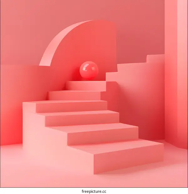 Abstract Pink 3D Stairs with a Sphere