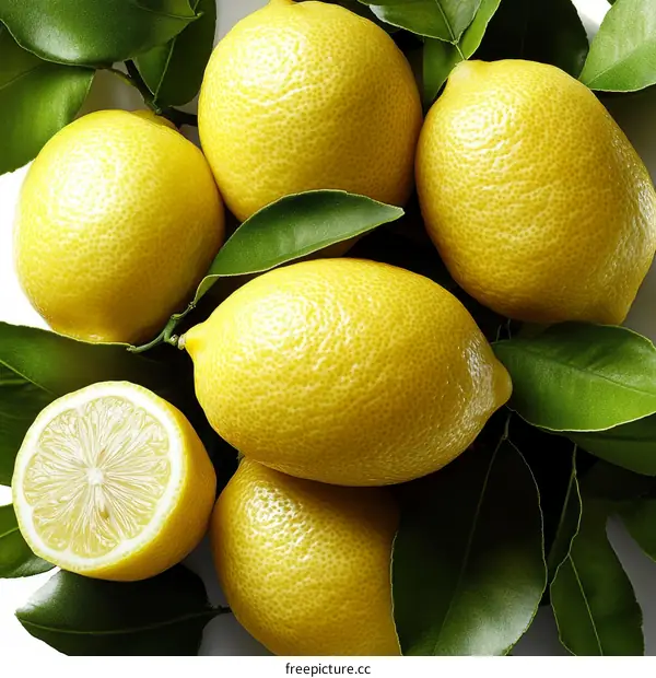 Fresh Lemons with Leaves Close-up