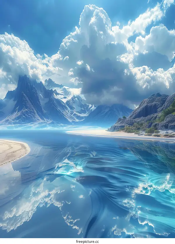 Beautiful Mountain Scenery with Clouds and Water