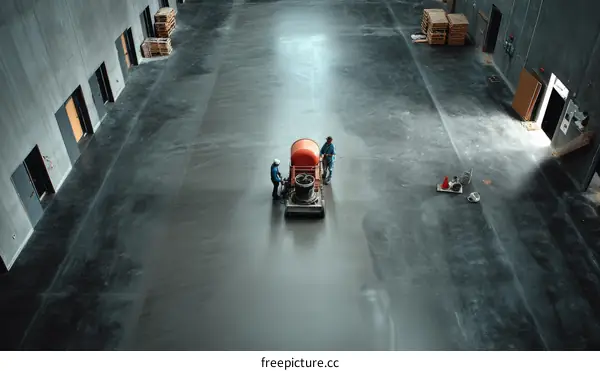 Industrial Concrete Floor Finishing with Workers