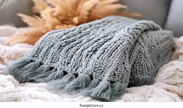 Soft Knitted Throw Blanket with Tassels