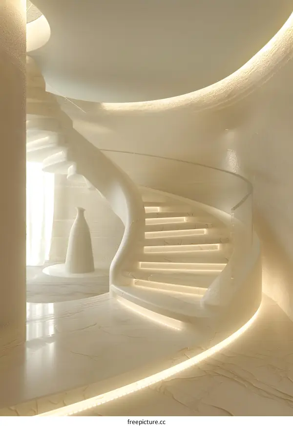 Modern Minimalist White Spiral Staircase Interior Design