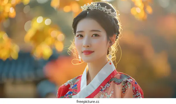 Portrait of a young Korean woman in traditional Korean dress