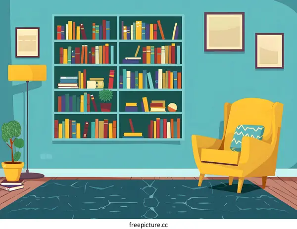 Comfortable Living Room Interior Design With Bookshelf And Armchair