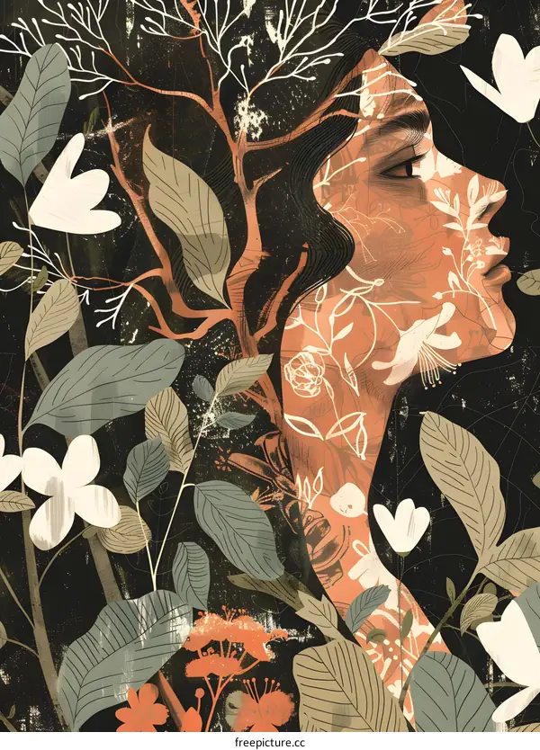 Woman Nature Illustration With Floral Pattern