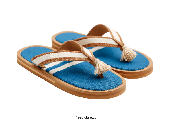 [Transparent Background PNG]Stylish Blue and Beige Flip-Flops with Tassels
