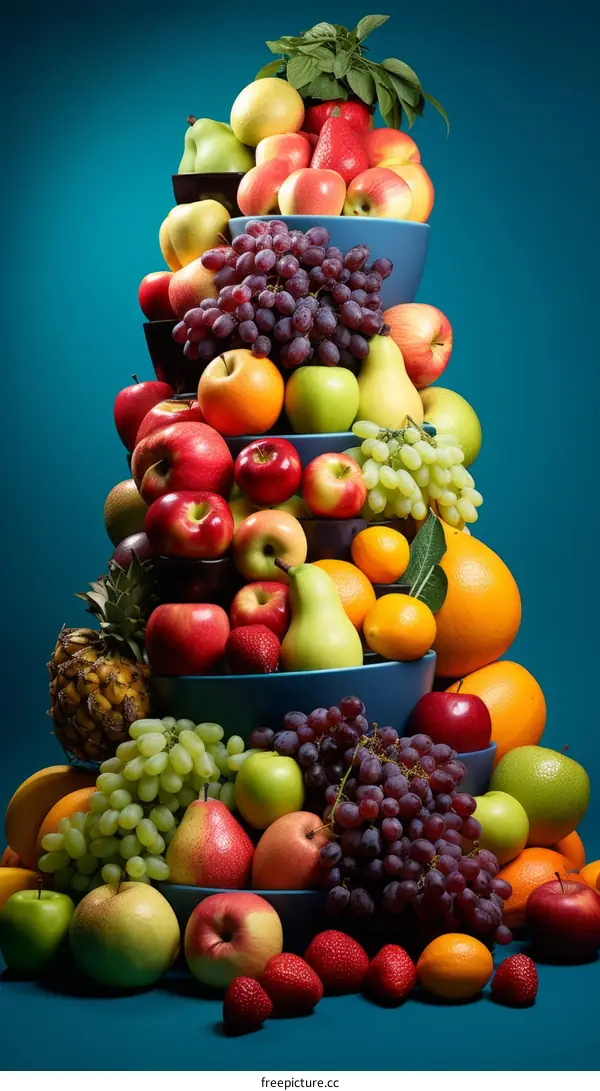 A colorful variety of fruits arranged in bowls