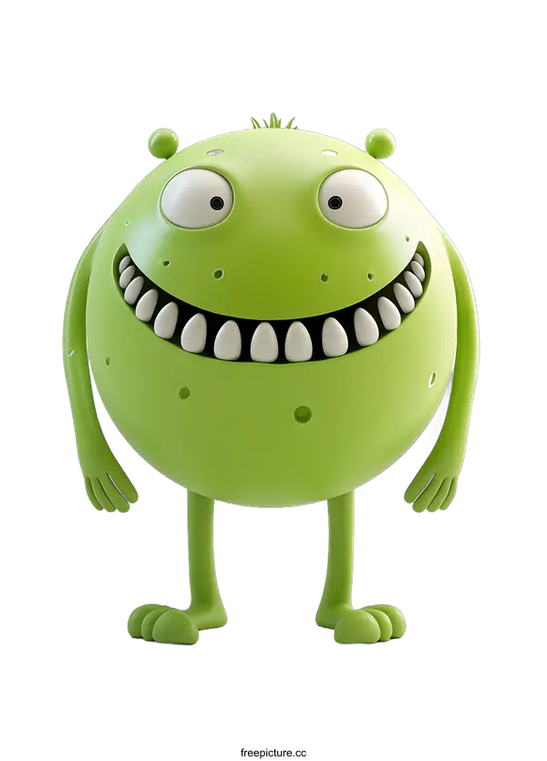 [Transparent Background PNG]Green Cartoon Monster Smiling