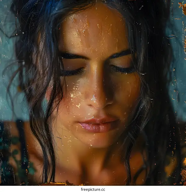 portrait of a beautiful young woman with wet face