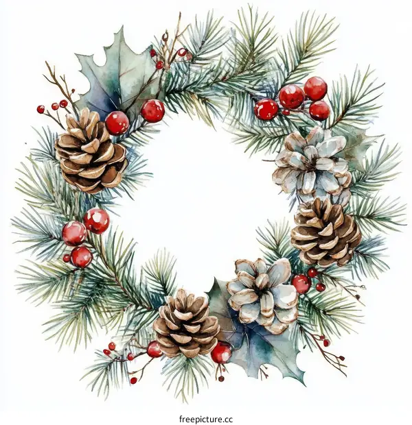 Beautiful Watercolor Christmas Wreath Illustration