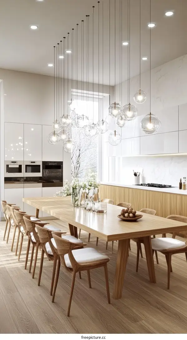 Modern Dining Room with Hanging Light Fixtures