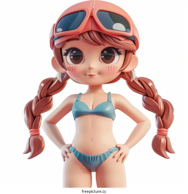 Anime Illustration of a Young Girl in Bikini and Aviator Hat