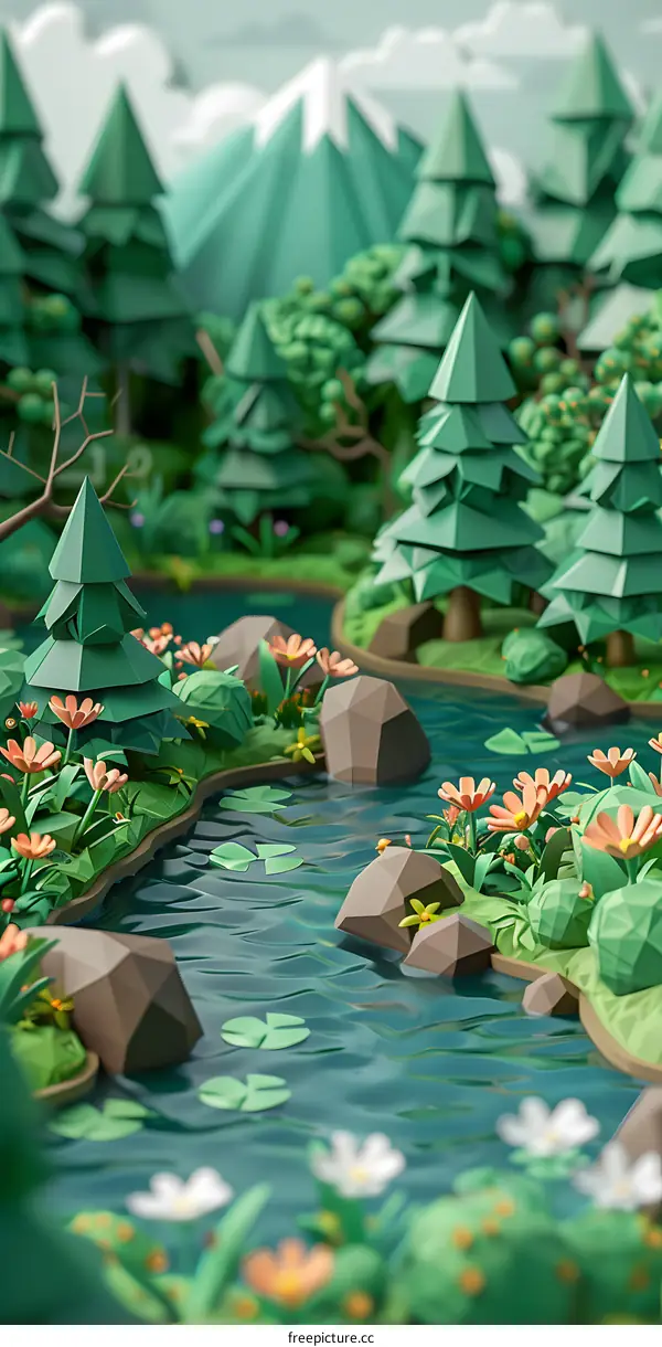 Green nature landscape with river and trees