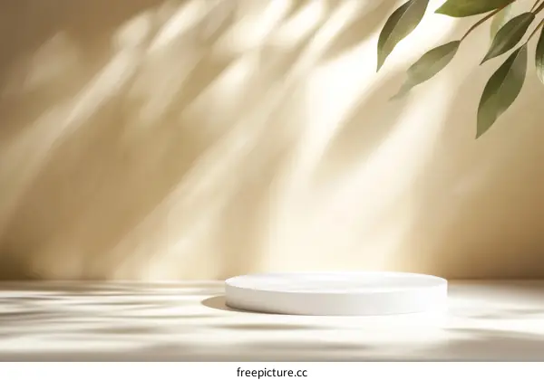 Elegant Empty Display Podium with Sunlight and Leaves