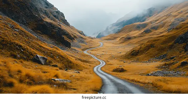 Winding Road Through Mountain Valley Landscape