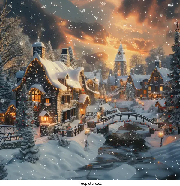 Christmas Eve in a Snowy European Town