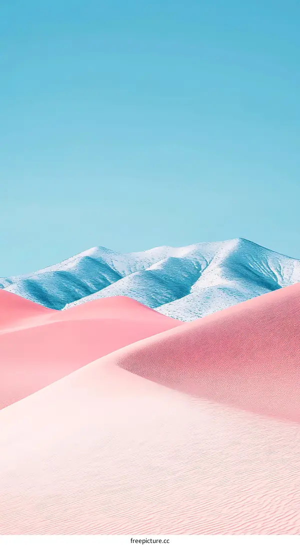 Pink Sand Dunes and Blue Sky with Snowy Mountains