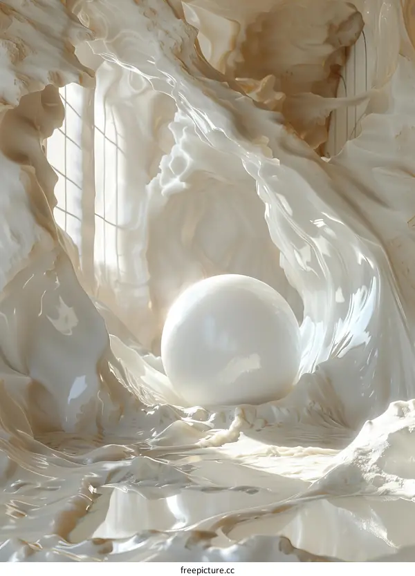 Abstract White Liquid Forms with Light and Pearl