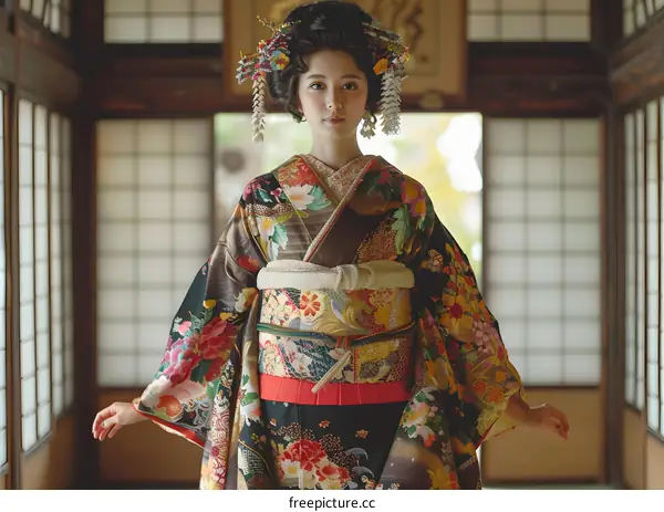 A Japanese maiko wearing a kimono