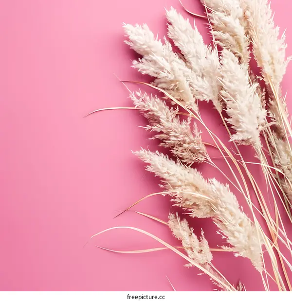 Dried Pampas Grass on Pink Background Minimalist Style