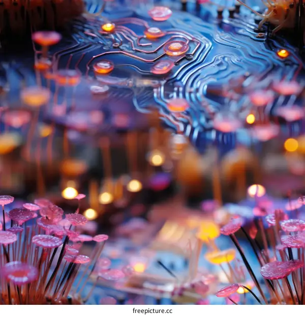 Pink Flowers Growing on a Circuit Board